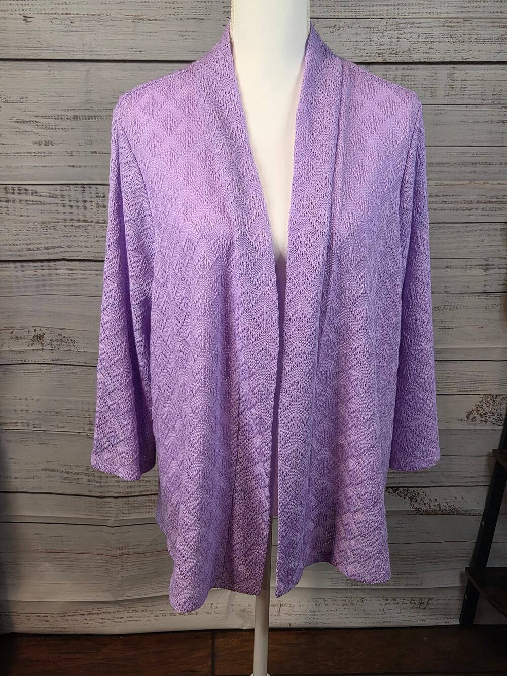 NWT Allison Daley Woman Lavender Open Front Cardigan Plus Size Pointelle Knit